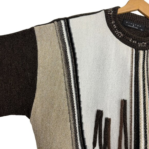 Vtg Protege Collection 3D Knit Pullover Sweater XL Textured Stripes Neutral USA - Picture 4 of 11
